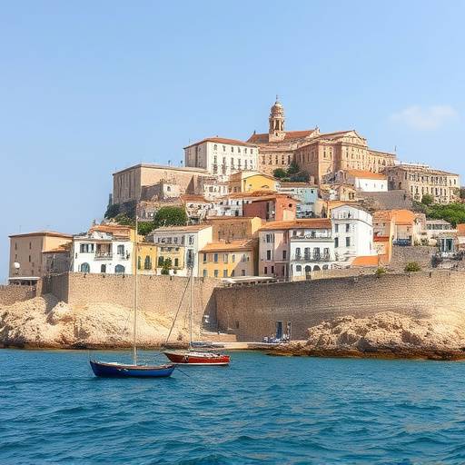 Dalt Vila, la ciudad amurallada de Ibiza, vista desde el mar
