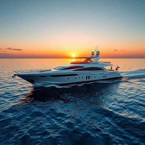 Un yate de lujo navegando por las aguas cristalinas de Ibiza al atardecer